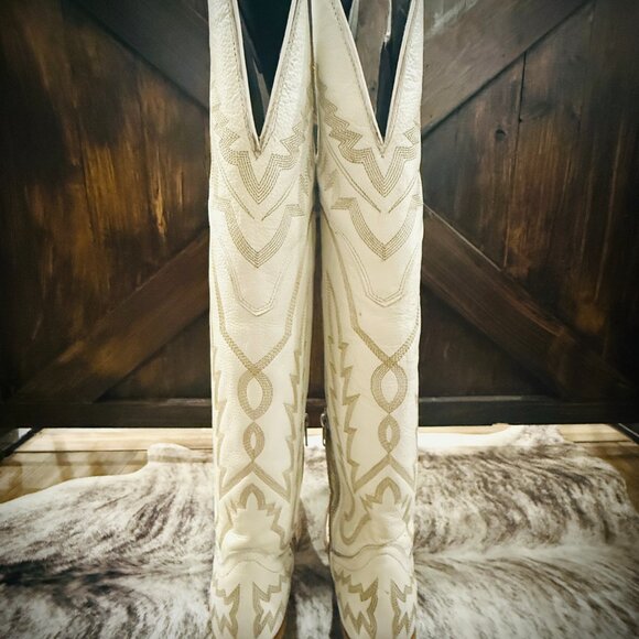 Rock’Em Wide Calf White Snip Toe Knee High Cowgirl Boots NWOT 7 - Picture 7 of 14